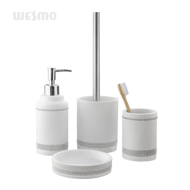 Factory Wholesale/Supplier Polyresin Bathroom Accessories Set with Rhinestone