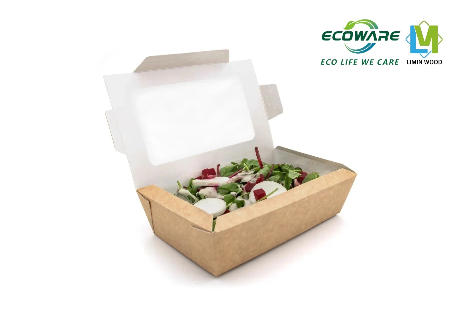 Disposable Kraft Paper Made Salad Box with Separate Window Lid