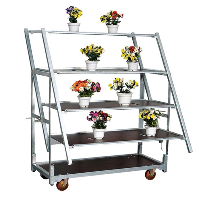 Factory Manufacture Danish Garden Transport Flower Pot Plant Rack Cart Trolley with 4 Wheels