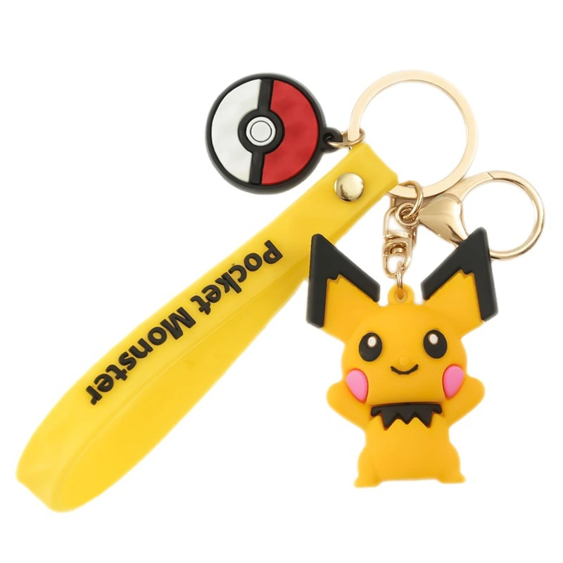 3D Pokemon Cute Pikachu Blank Alarm Spinning Mini Toy Hot Selling Anime Cartoon Promotion Gift Soft Rubber Fashion Car Accessories PVC Keychain for Sale