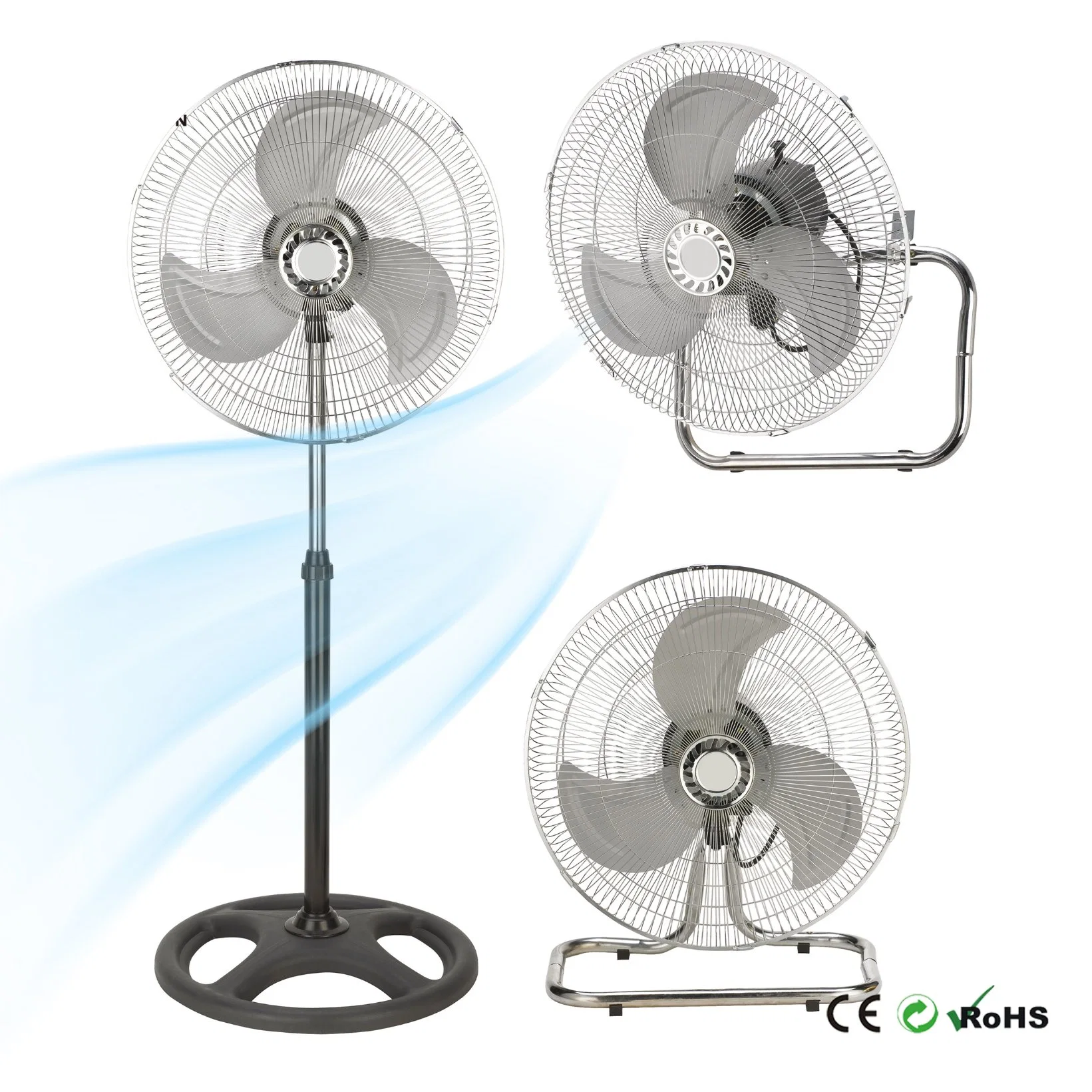 Ventilateur sur pied à oscillation à 360 degrés avec moteur silencieux de 18 pouces, ventilateur 3 en 1.