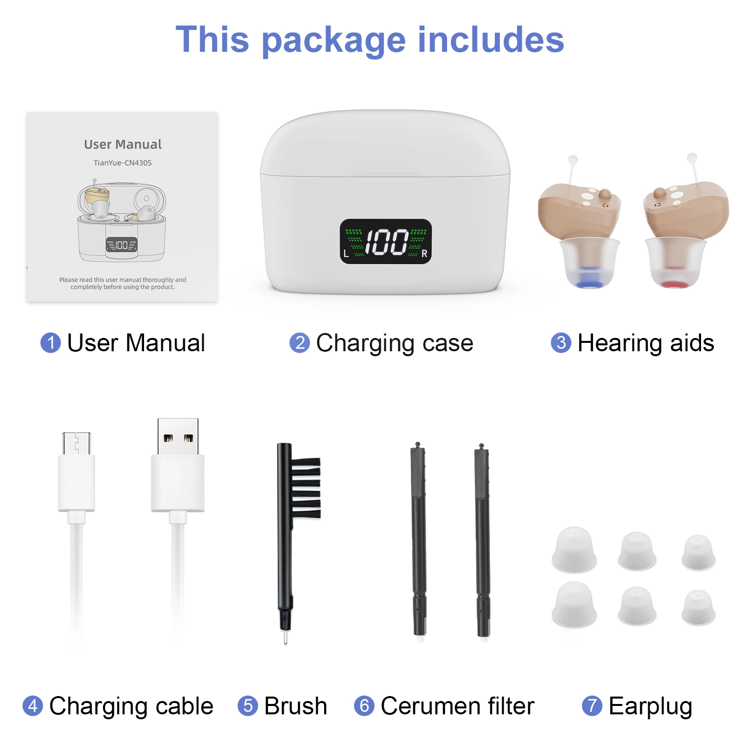 Custom Health Care Ear Amplifier Machine Digital Cic Rechargeable Hearing Aid Noise Reduction Hearing Aids for Seniors