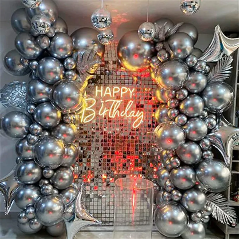 120PCS Metallic Silver 4D Disco Balloon Set Birthday Party Single Night Event Nightclub Decorations Balloons