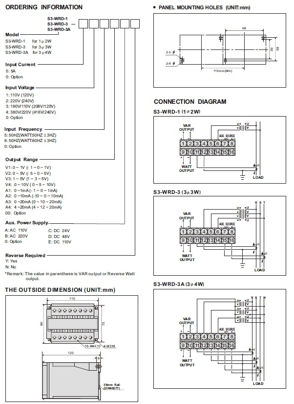 S3-Wrd-3, transdutor potência ativa/reativa de N3-Wrd-3A (WATT/VAR)