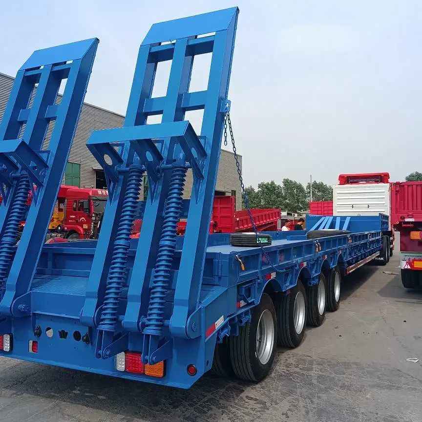 Factory Price 3 Axle 4 Axle 60ton 80ton Hydraulic Cimc Gooseneck Lowbed Lowboy Low Bed Loader Trucks Semi Trailer