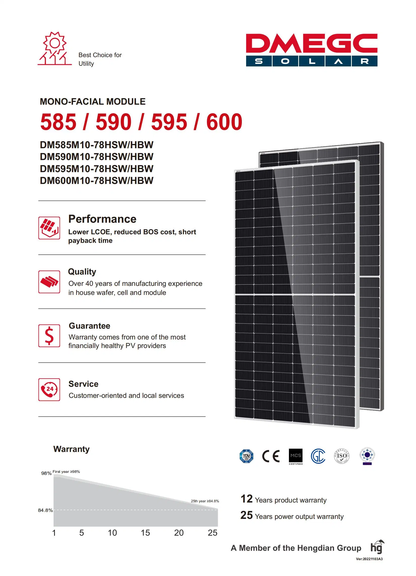 Panneaux solaires Chine type N Topcon 580W 585W 590W Pour la maison