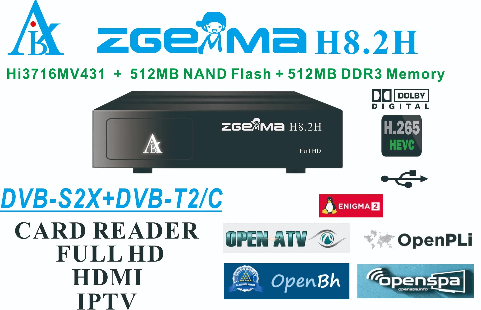 Zgemma H8,2h receptor de TV vía satélite sistema operativo Linux DVB-S2X + DVB-T2/C. Sintonizador combinado integrado