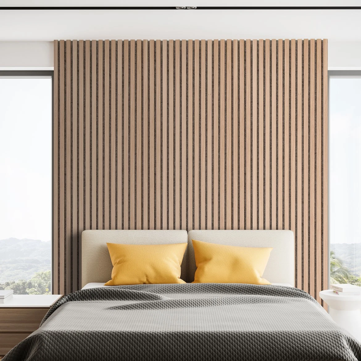 Bubos 3D Customized Decorative Soundproofing Wooden Slats Wall Covering Wood Veneer Pet Felt Acoustic Panel