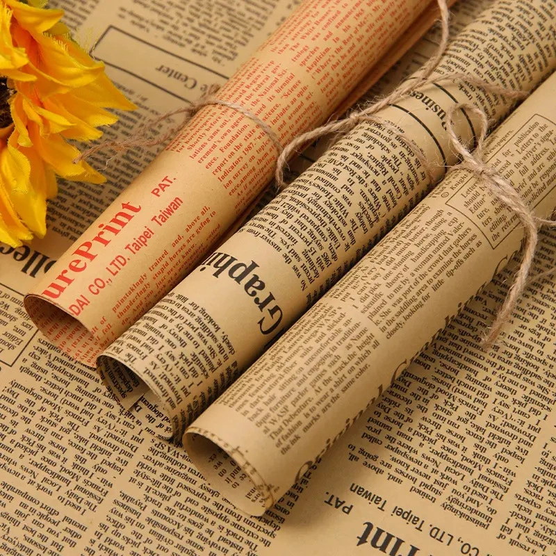 Custom Brand Logo Printing Gift Wrapping Tissue Paper Vintage Kraft Rolls Bouquet Flower Wrapping Paper for Packing