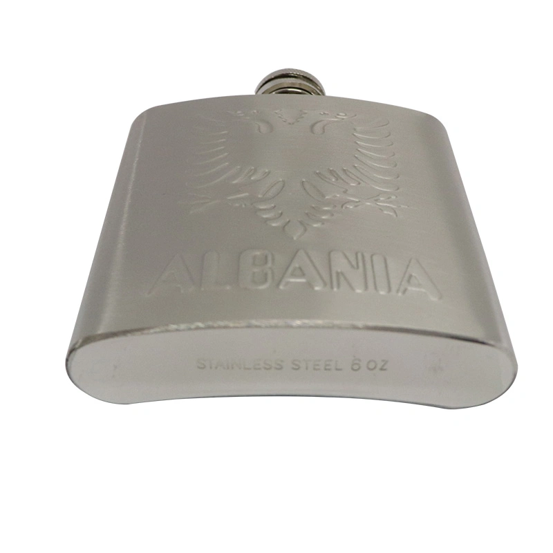 Alcohol 6 Oz Natural Metal Color Stainless Steel Hip Flask with Debossed Logo