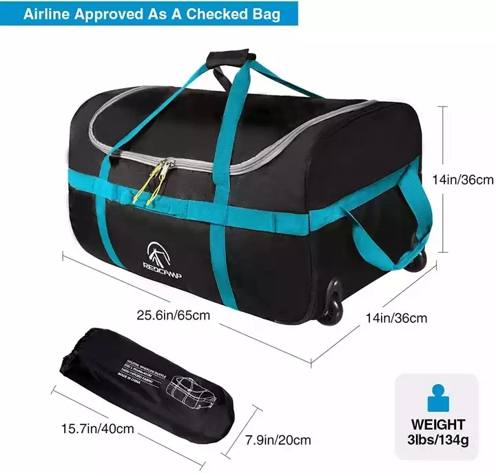 Foldable Duffle Bag with Wheels Large Duffel Bag with Rollers Camping Travel Gear Black Travel Tow Trolley Bag Suitcase