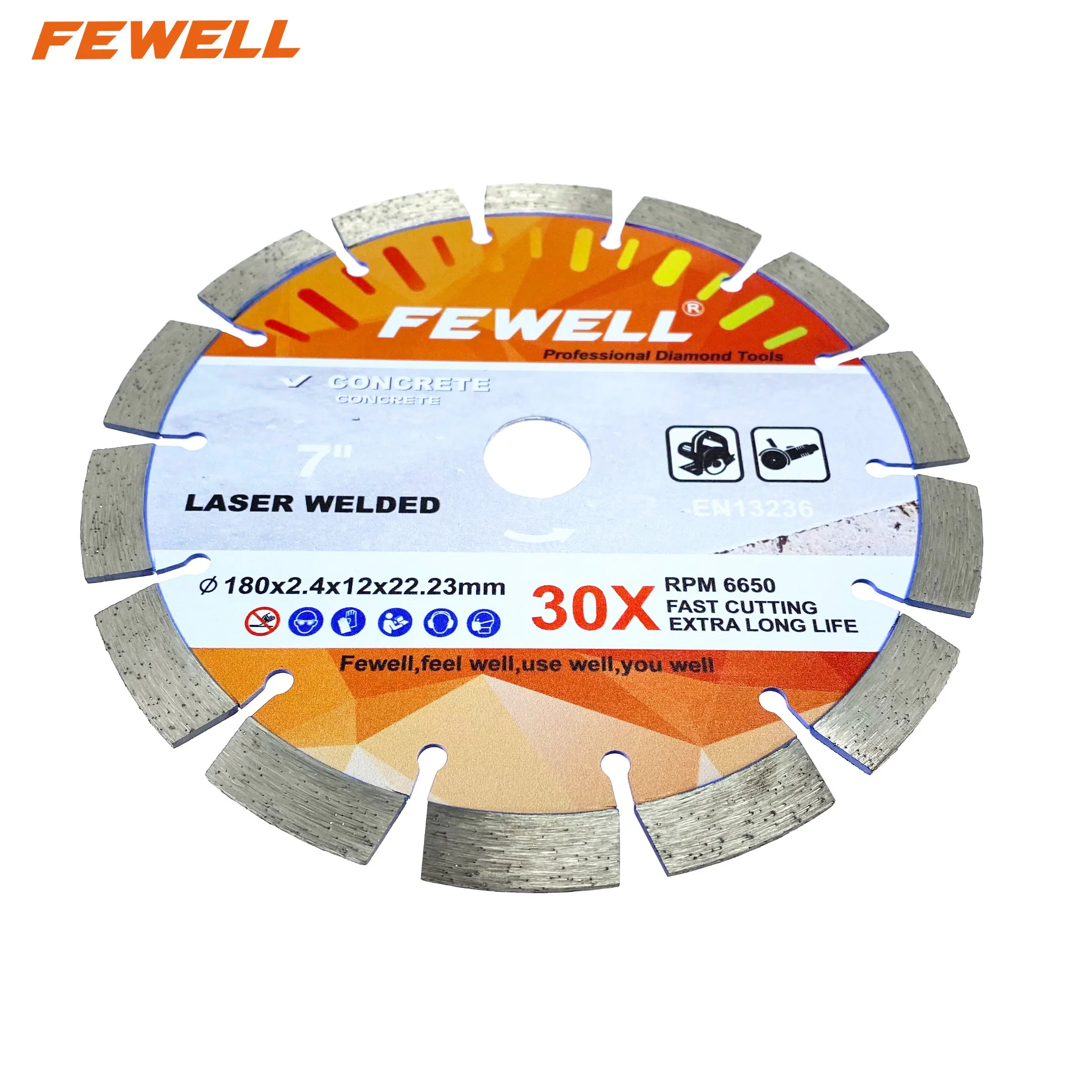 Laser Welded 7inch 180*2.4*12*22.23mm Segment Disc Diamond Saw Blade for Cutting Concrete