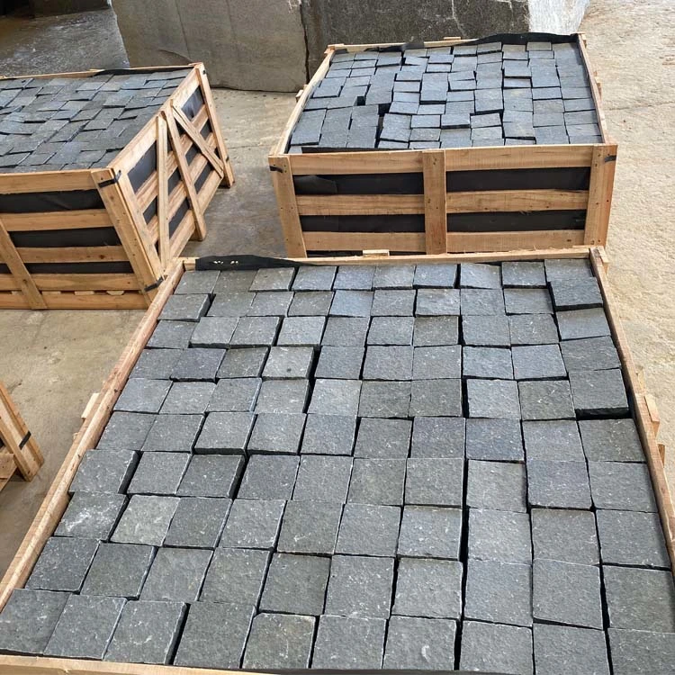 Factory Direct Flamed and Split Finish Black Basalt Cube Stone