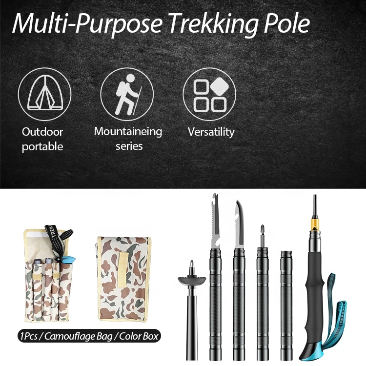 Kinggear Zusammenklappbar Aluminium Multifunktional Taktisches Trekking Überlebensmast Taktisches Gehen Stick