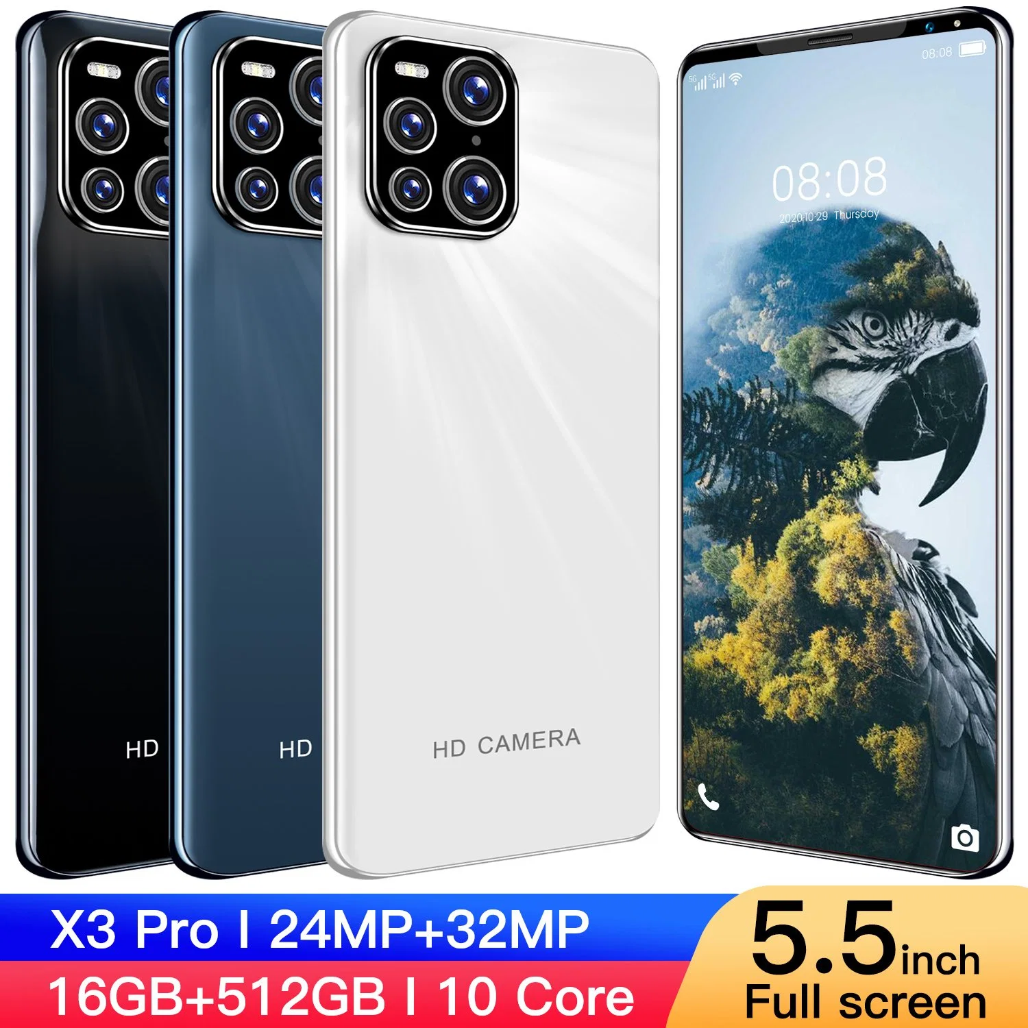 X3 PRO Triple Camera Cellphone 6.53" 13MP Selfie Triple Slots Dual 4G Mobile Phone