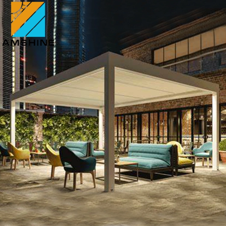 Commande à distance Rainproof serre jardin Gazebo bâtiment électrique toit terrasse Jardin d'aluminium motorisé Pergola bioclimatique Louvre avec LED de toit