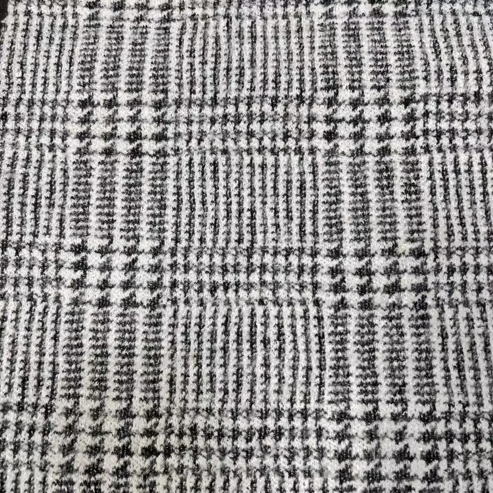 Grey Heather Yarn Dyed Knitted Wool Fabric Plaid Fleece for Oversize Shirts