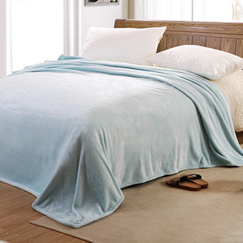Wholesale Home Textile Polyester Throw Blanket Bedding Set Single Layer Solid Flannel Throw Blanket