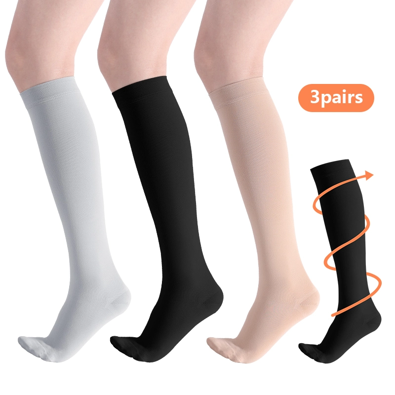 Sinocare Plus Size Varicose Veins Nurse Sports Running Knee High White Socks Compression Socks Athletic Medical 20-30mmhg Copper Socks