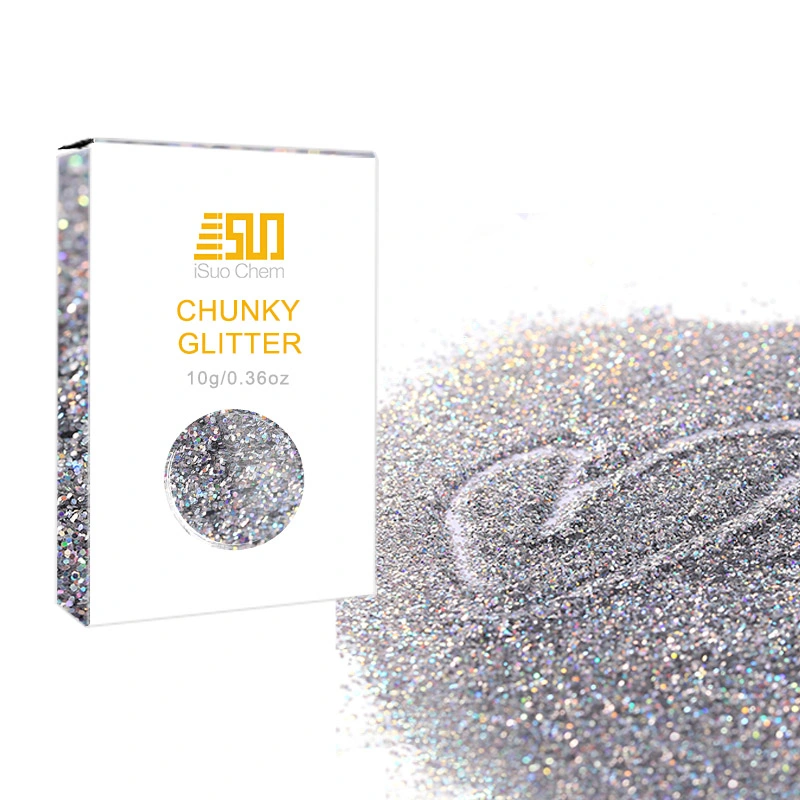 Venta caliente holográfica a granel Glitter Glitter, poliéster, embarcaciones de Pet Chunky, Glitter en polvo para decoración de Navidad