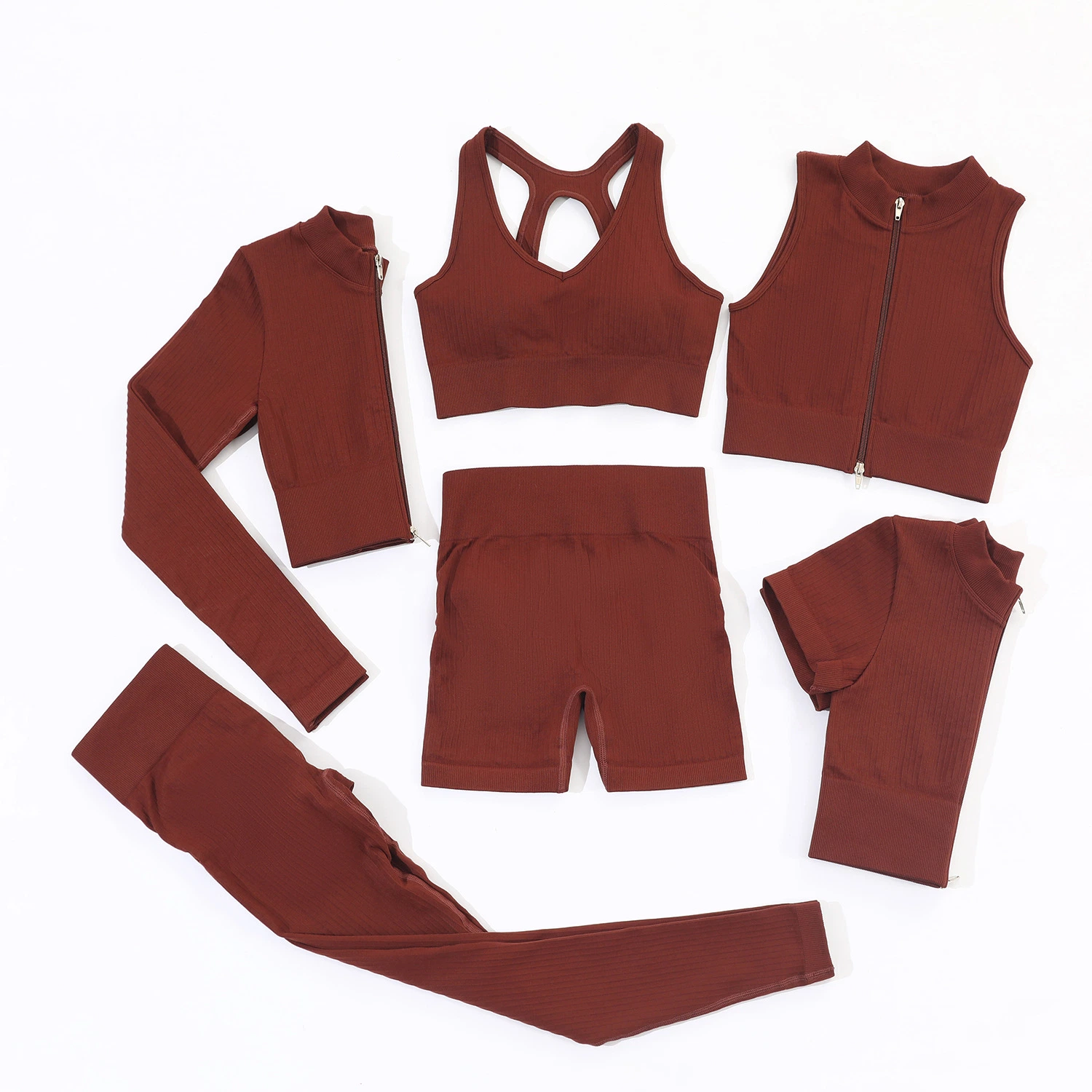 Woman Seamless Sport Gym Wear Good Quality 6 PCS Set Fitness Set Custom Logo Solid Colors Yoga Suit