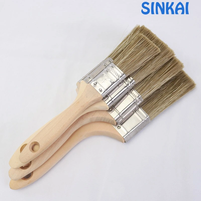 Pig Hair Paint Brush, Paint Brush Handle, Flat Brush with Natural Bristle