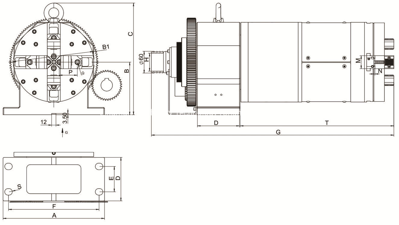 Mandril de alimentação de ação dupla de quatro garras a laser Hollow (orifício completo)