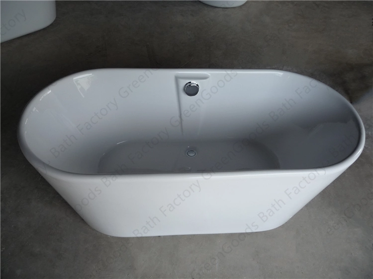 White Acrylic Bath Tub 67-Inch Freestanding Bathtub with Drain and Overflow Holes