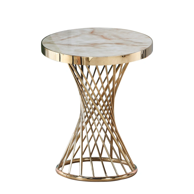 Accueil Mobilier de style moderne salle de séjour un canapé-MDF Châssis en acier chromé de surface Golden Table à café de salle à manger