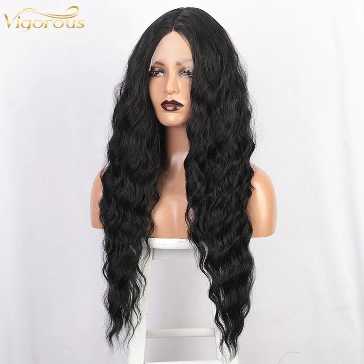 Long Black Synthetic Body Wavy Lace Front Wig Daily Natural Hair