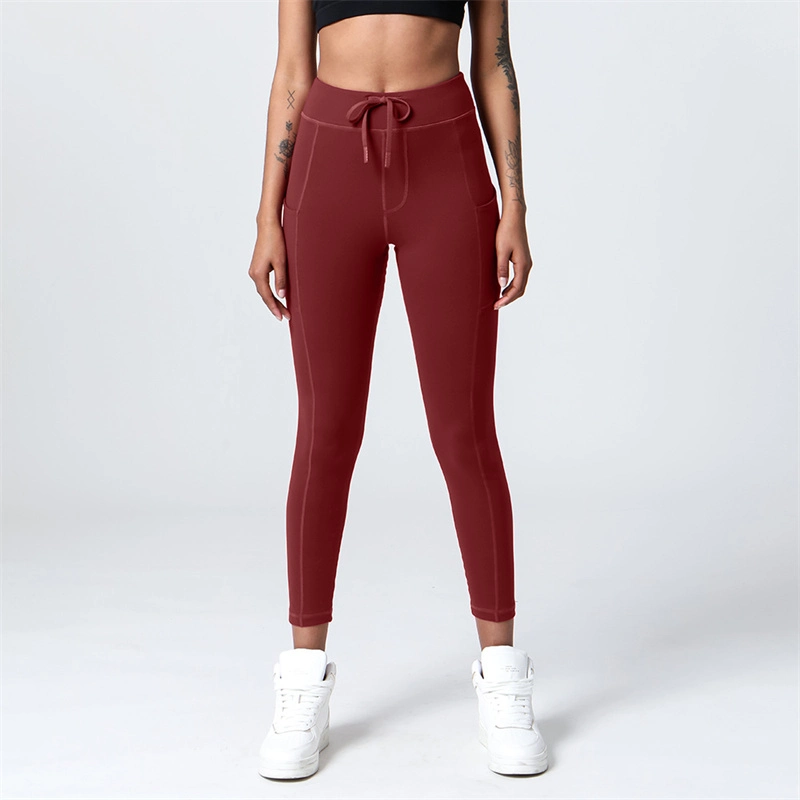 Sy-Y204 Novo Lace-up Pocket Calça Yoga High-Waist Hip-Lifting Joggers Ginásio Estanque Fitness Nine-Point calças desportivas de desgaste das mulheres