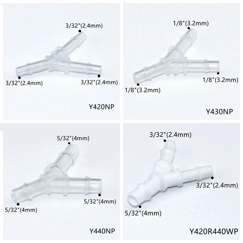 Natural Polypropylene 3/32 Inch 2.4mm Easy Assembly Hose Barb Wye Joint Y Shape Pipe Fitting Water Air Hose 3 Ways Equal Barb Tube Connectors