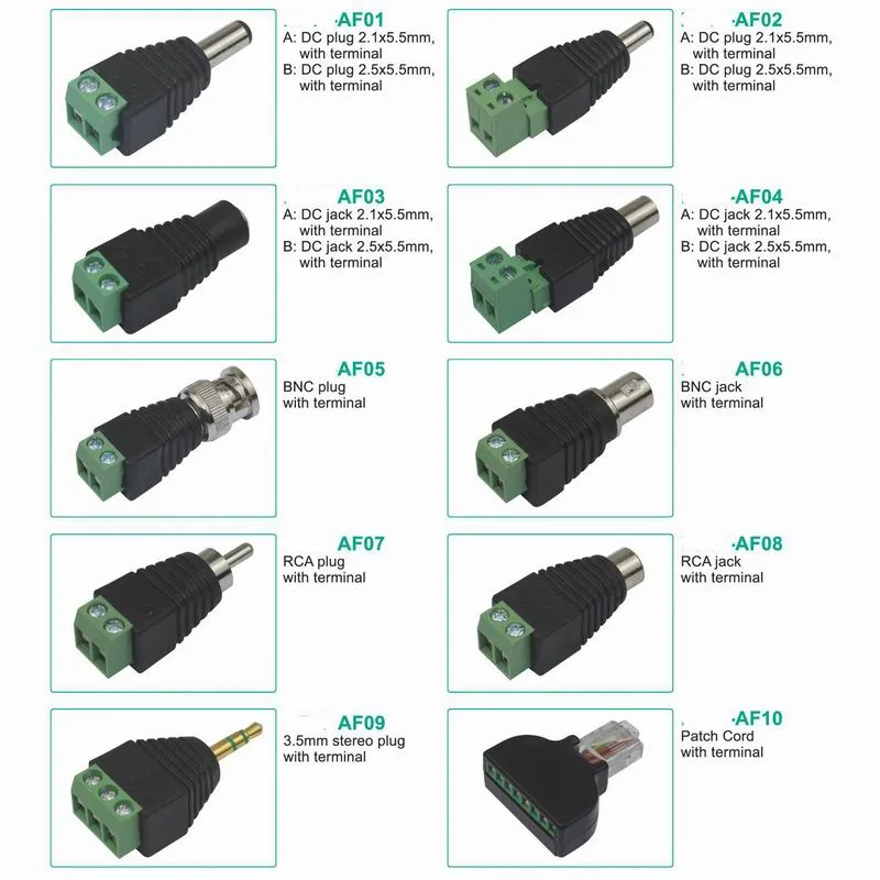 Adaptador de conector de alimentación de CC para cámara CCTV (AF03)