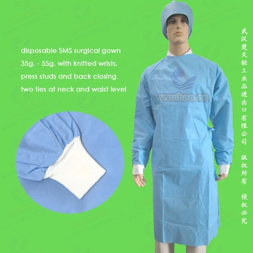 Blouse chirurgicale jetable en non-tissé imperméable/matière plastique CPE/Poly/PE/Scrub/Opération/PP/SMS pour médecin/chirurgien/patient/visiteur/hôpital.