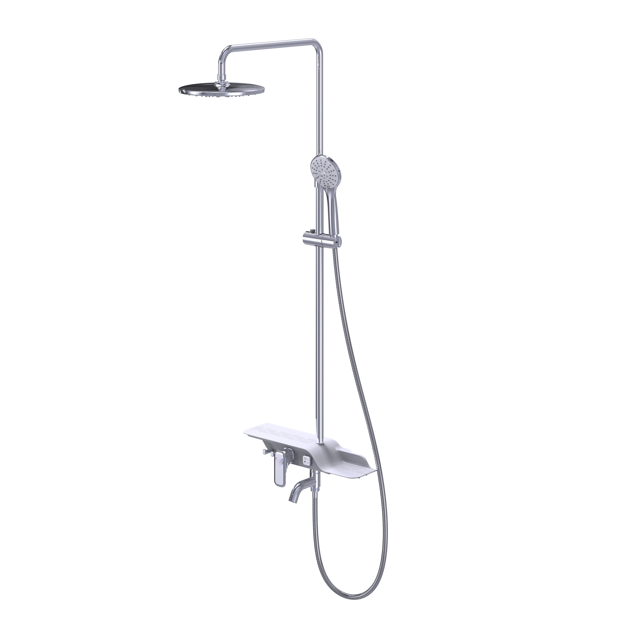 3-Wege Wand montiert matt schwarz Badezimmer Dusche Wasserhahn Mixer Dusche Säule Bar Duschset mit Regal, Regendusche, Handbrause, Badewanne Wasserhahn, Haken, Halter