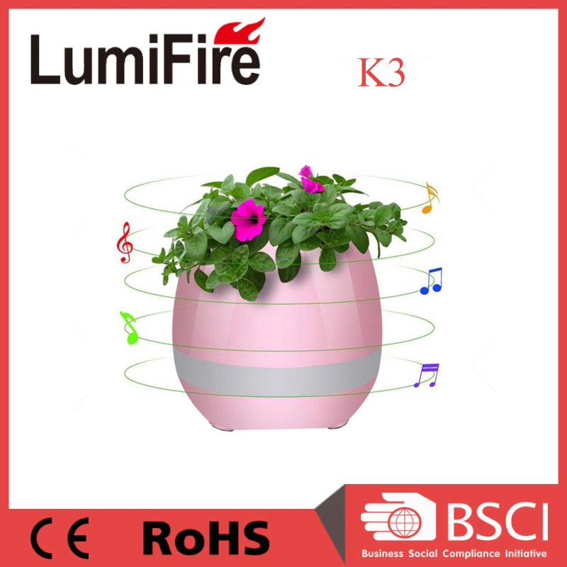 Muti-Color Torch Light Plastic Smart Music Flowerpot with Bluetooth Speaker