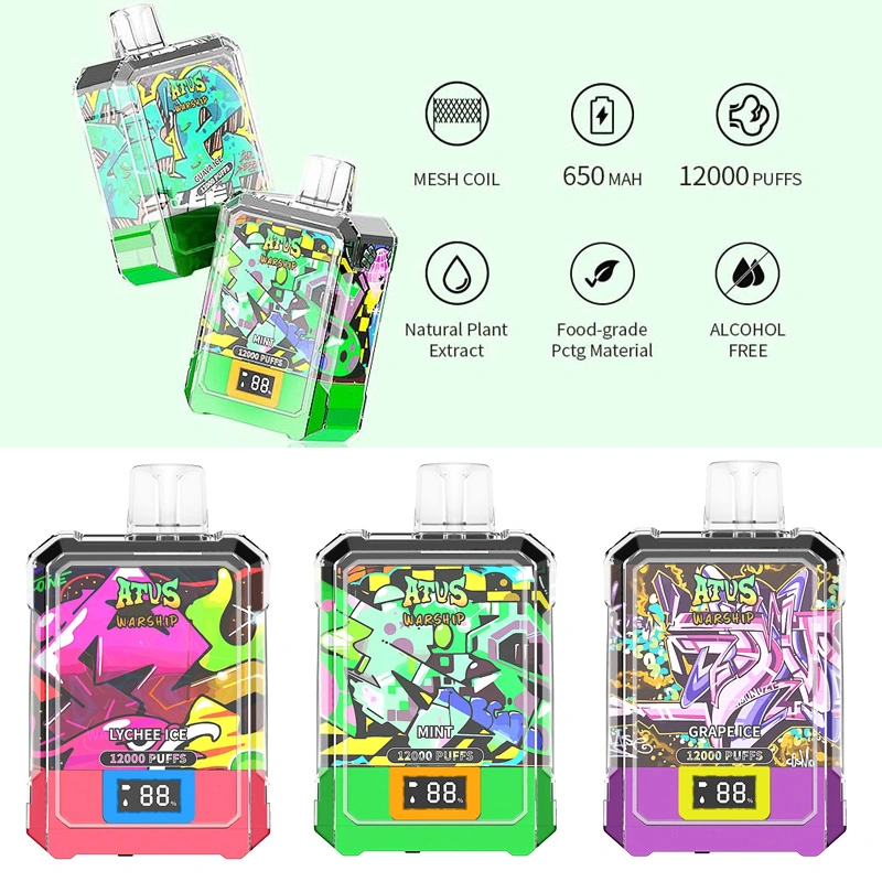 2023 Hot Selling Atvs Warship 12000 Puffs Rechargeable Cheap Disposable Vape with Display Big Puff Transparent Case Disposable Vapes Wholesale I Vape