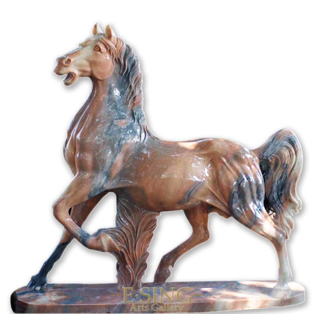 Home Decor Life Size Natural Red Marble Stone Horse Sculpture