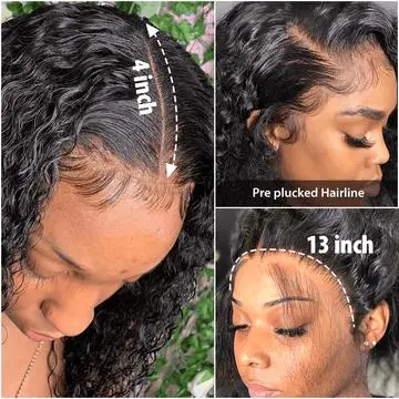 Deep Wave Closure Wig Human Hair Pre Pluck Lace Glueless Full HD Lace Wig