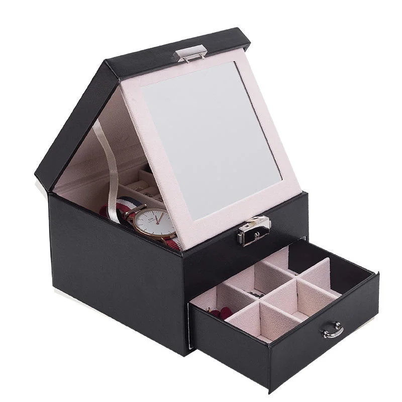 Cajas de almacenamiento Collar de pendiente Lacelet con Cajón Joyería Cajas Con espejo
