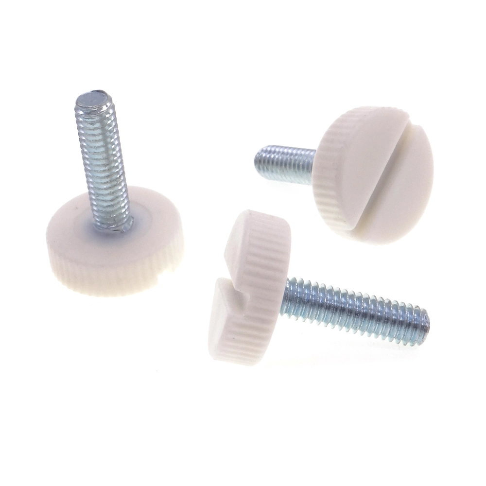 M4*19 Blue Zinc-Plated Carbon Steel Slotted White Plastic Flat Head Thumb Screw