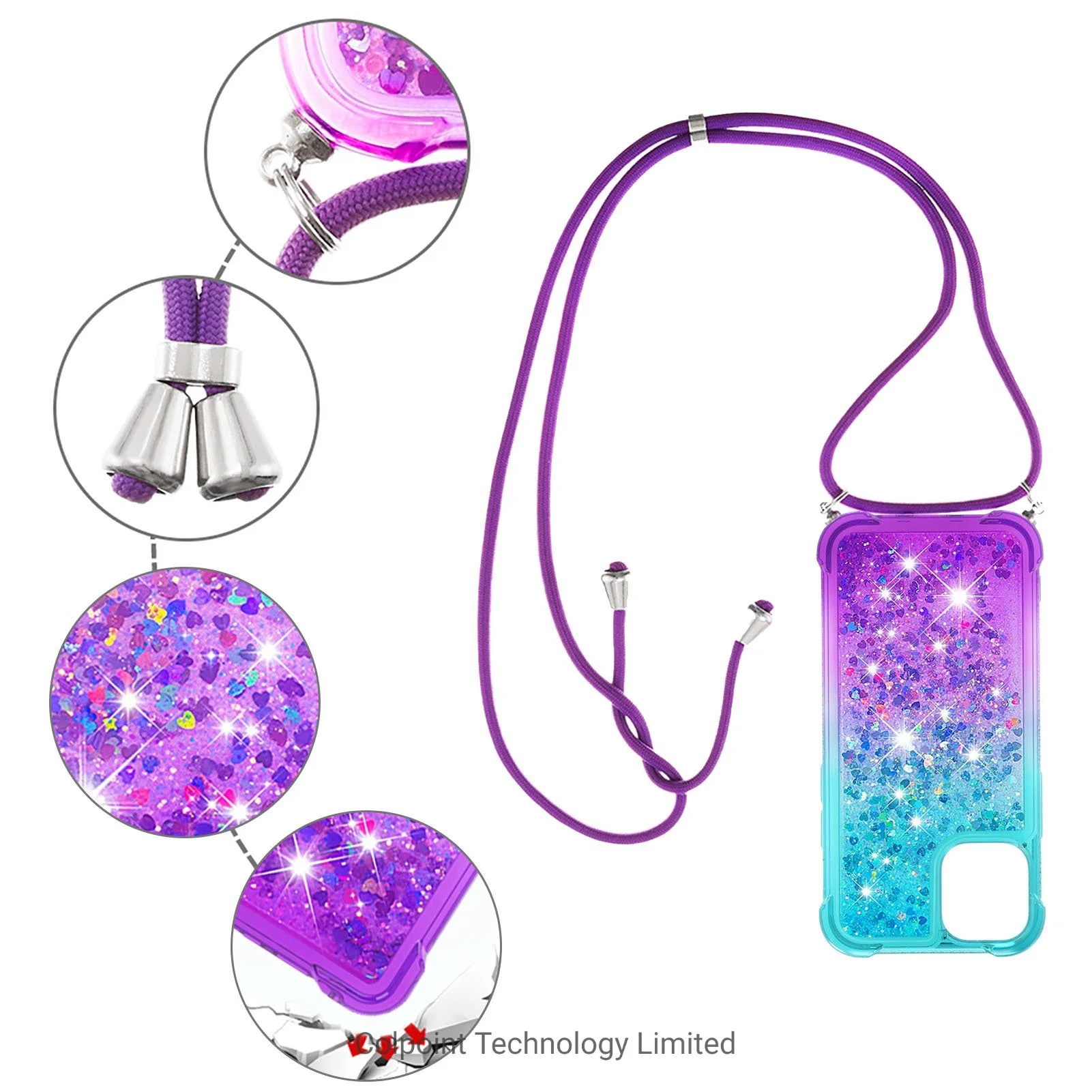 Gradient Quicksand Series Glitter Flowing TPU Liquid Flowing Case with Strap for iPhone 13 Mini 5.4 Inch - Sky Blue Purple