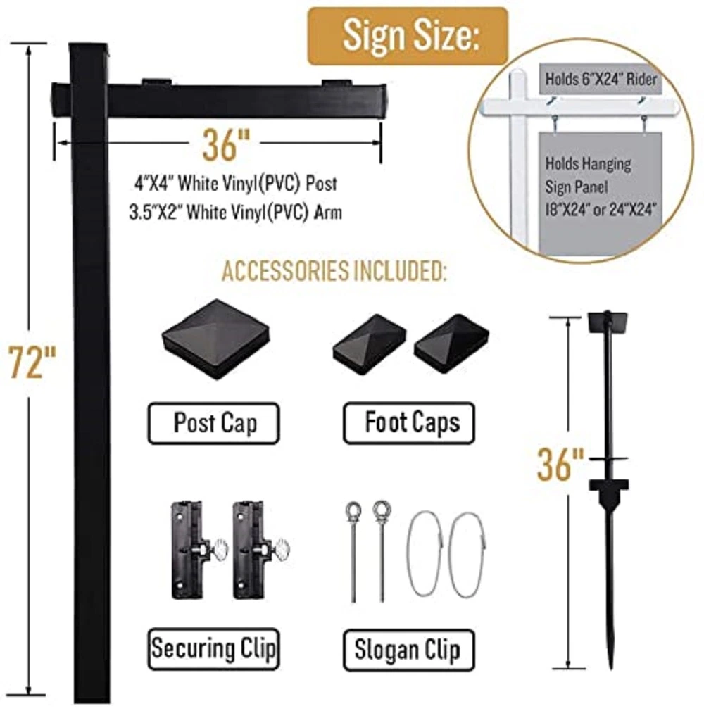 Le vinyle PVC enseigne immobilière Post Post-Black 36pouces Yard signe