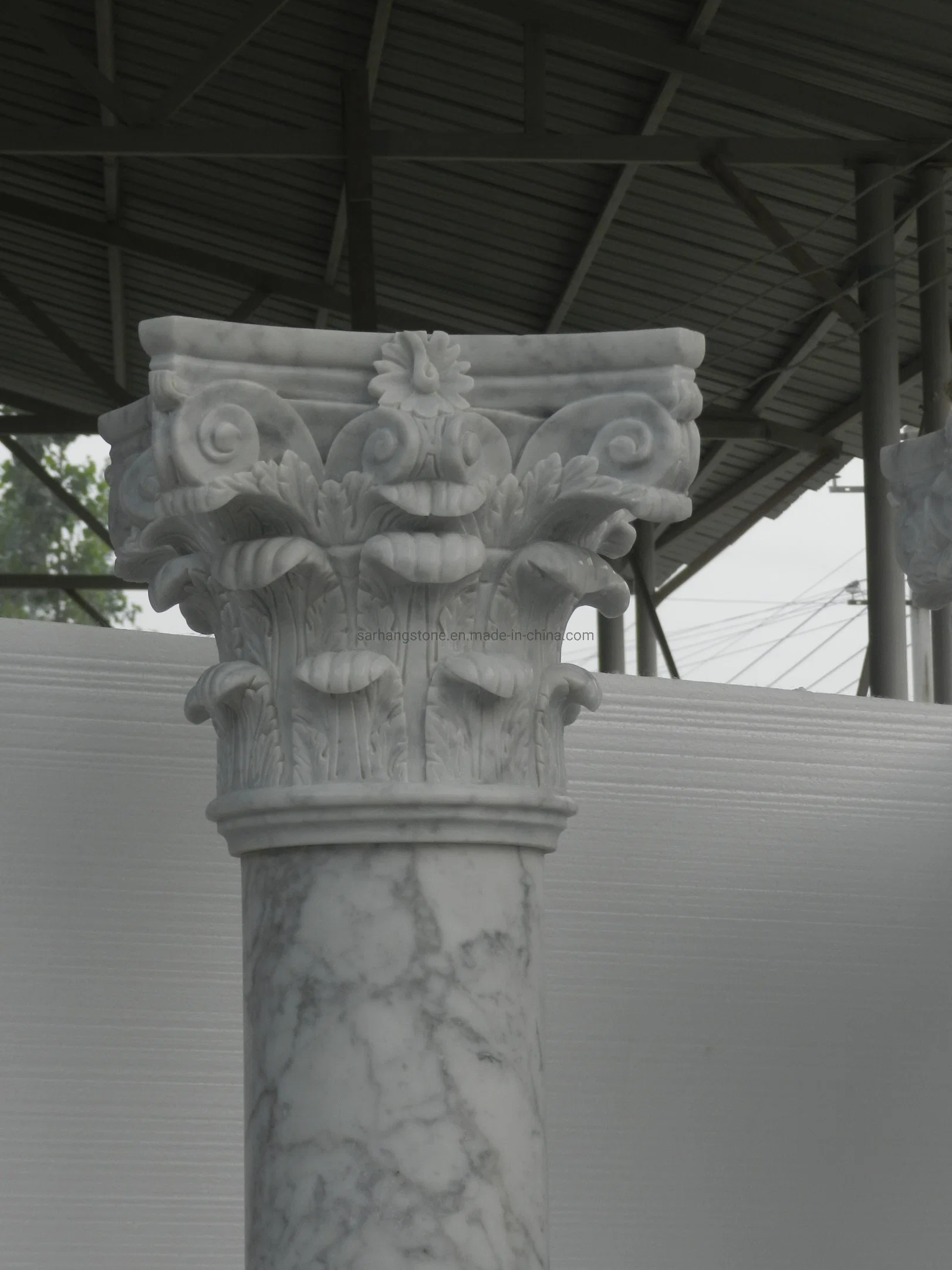 Roman Design Decorative Natural Marble Pillar Stone Column with Complicated Capital for Door