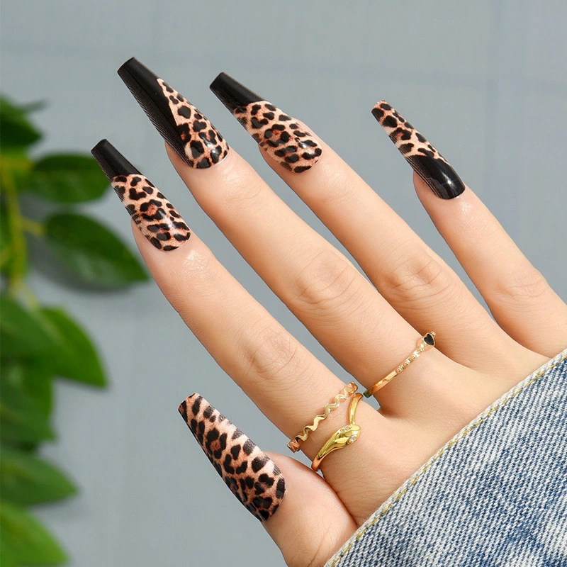 Cross-Border Exclusive for Wearing Nail Long Ballet Nail Art Leopard Snake Nail Patch Finished Product Fake Nail Nail Satch