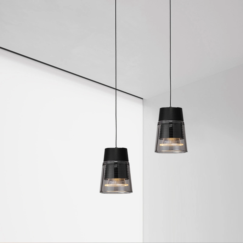 Tour moderne gris anthracite lustre en verre de l'installation ferroviaire magnétique Caisson suspendu intérieur lampe