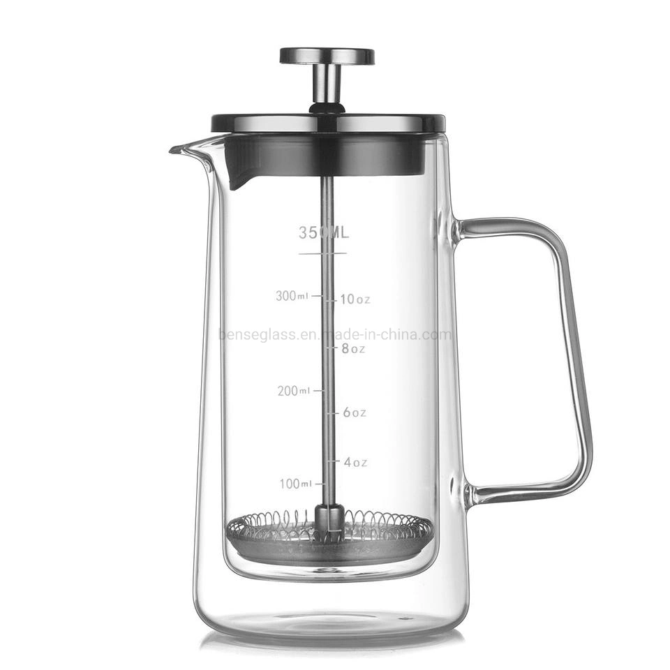 Venta caliente de la fábrica de alta calidad Personalizar 1000ml Vidrio de borosilicato de doble pared Cafeteras Maker café francés pulse