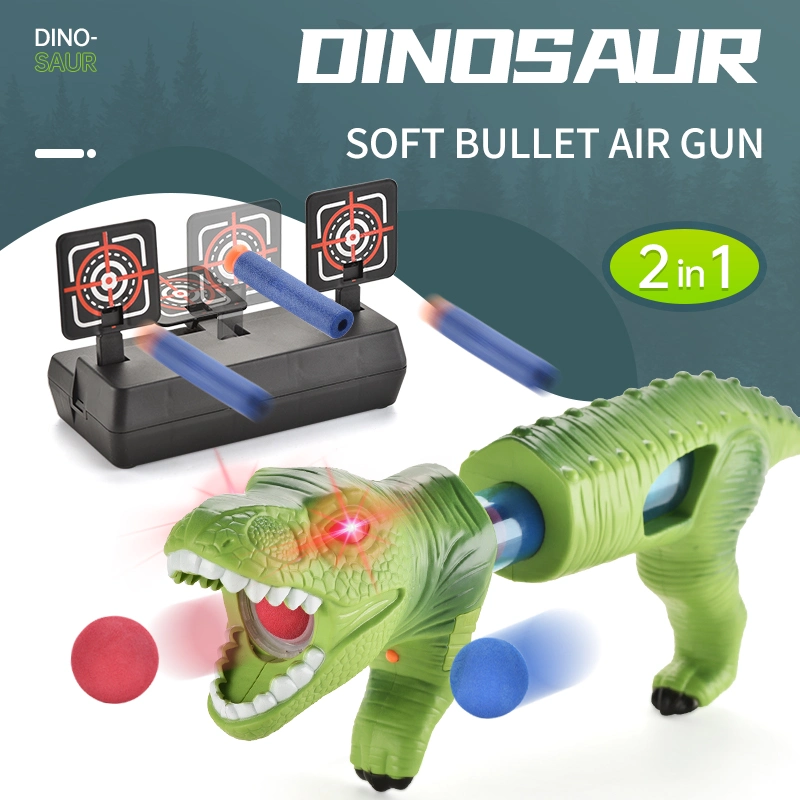 Amazon Hot Sale 2in1 Dinosaur Gun Shoots EVA Soft Balls & Foam Darts Dinosaur Soft Air Gun Shooting Game Power Air Toy Guns Boys Soft Air Gun