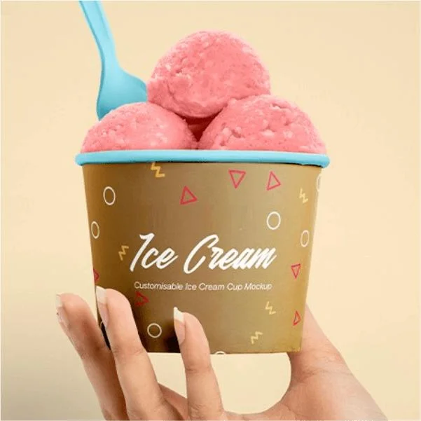 Custom Logo Printing Disposable Ice Cream Cup Paper with Spoon Kraft Paper Bowl for Ice Cream