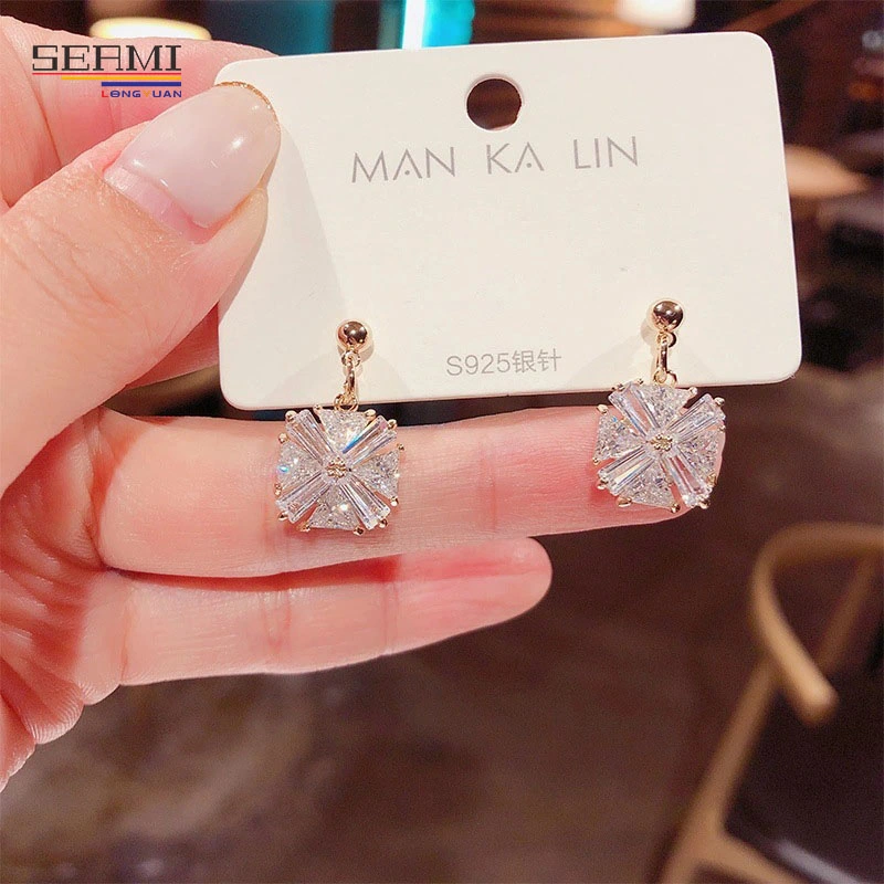 Fashion S925 Silver Needle Geometric Diamond Earrings Jewelry